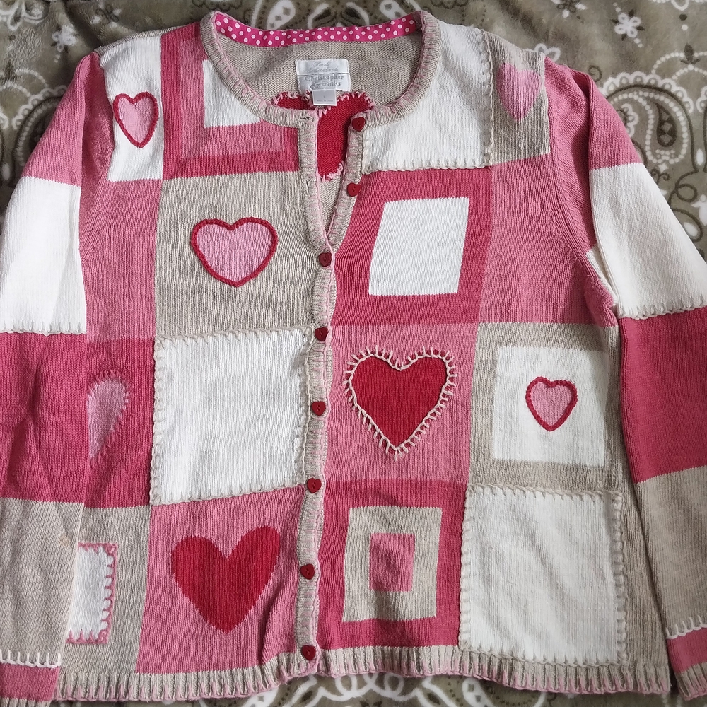 Christopher & Banks Pink and Cream Heart Cardigan
